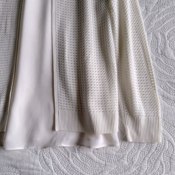 St. John - Waffle-Knit Pullover Sweater with Silk Detail - Ivory/White - Picture 9 of 14